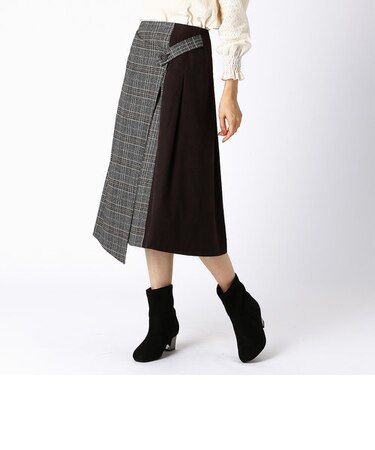 チェック柄 ラップ風スカート