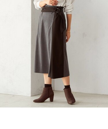 〈ウエストゴム〉 ラップ風 チェック柄 タイトスカート