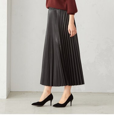 〈ウエストゴム〉フェイクレザー　プリーツスカート