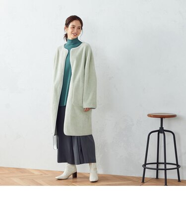 【リバーシブル】ノーカラーフェイクムートンコート