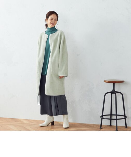 【リバーシブル】ノーカラーフェイクムートンコート