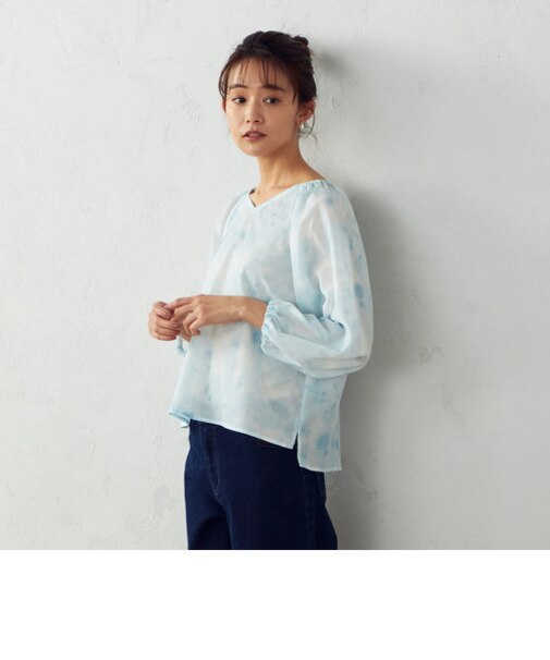 タイダイ風プリント シアー ブラウス