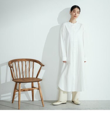 バンドカラー　シャツワンピース