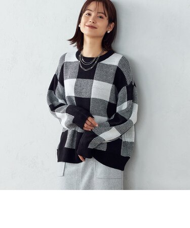 ブロックチェック柄 ジャガードニット