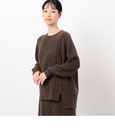 【セットアップ対応】編地切替えアラン柄ニット