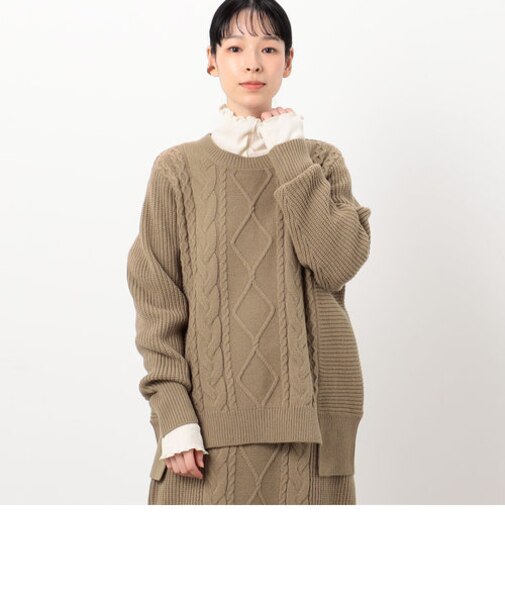 【セットアップ対応】編地切替えアラン柄ニット