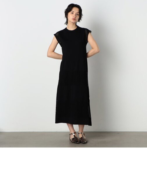 スクエアメッシュ編みニット　ワンピース