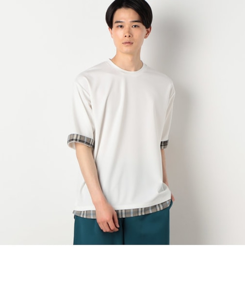 ポリエステル レーヨン リネンチェック コンビデザインＴシャツ