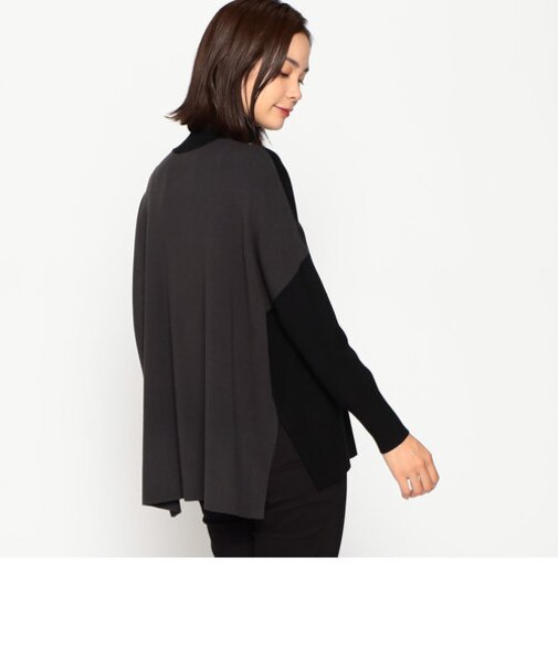 バイカラー　ニットポンチョ