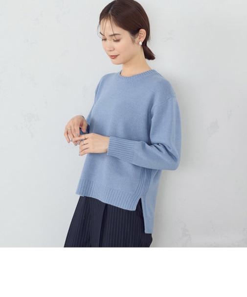 クルーネック カラーニット