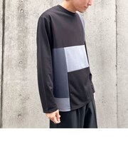 パッチワーク クルーネック ロングスリーブ Ｔシャツ