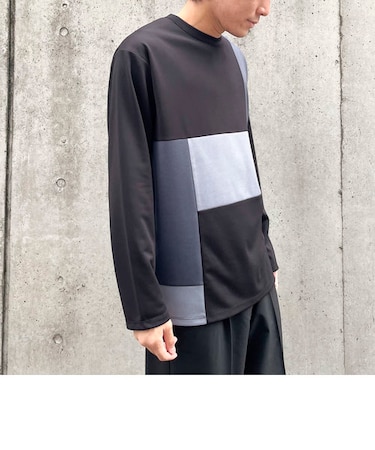 パッチワーク クルーネック ロングスリーブ Ｔシャツ