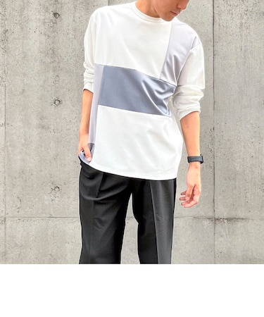 パッチワーク クルーネック ロングスリーブ Ｔシャツ