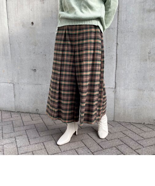 先染め起毛チェック　キュロットパンツ