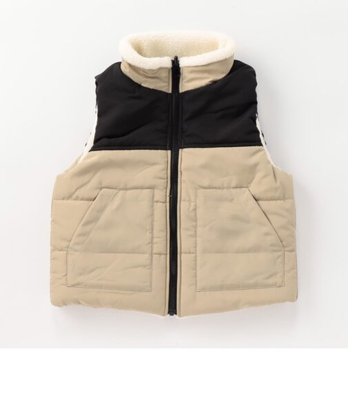 【リバーシブル】タフタ×ボア　中綿ベスト