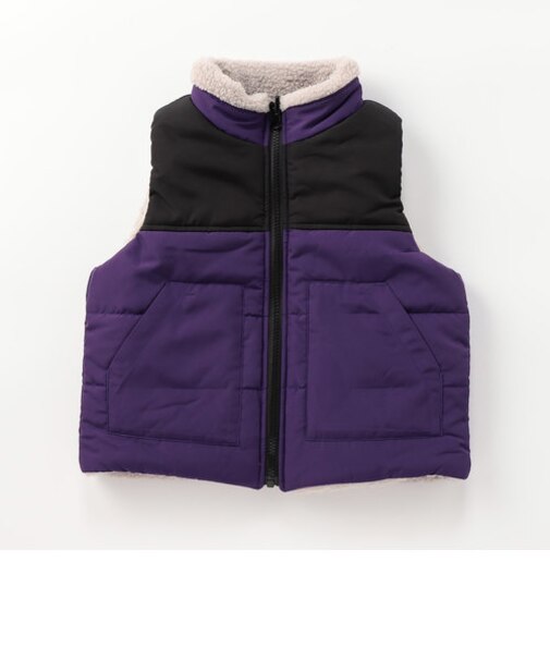 【リバーシブル】タフタ×ボア　中綿ベスト