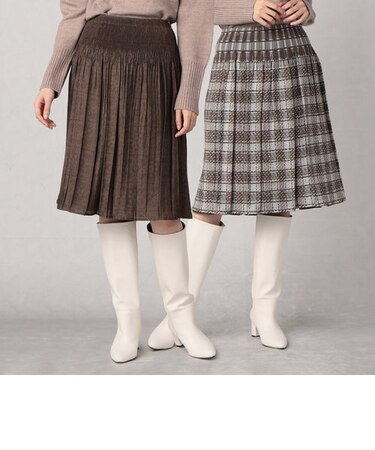 米沢織　ツイードチェック　リバーシブル　ゴムスカート