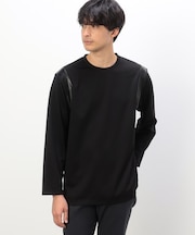 フェイクレザー コンビデザイン Ｔシャツ