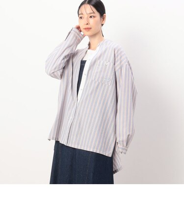 イージーケア ストライプ バンドカラーシャツ