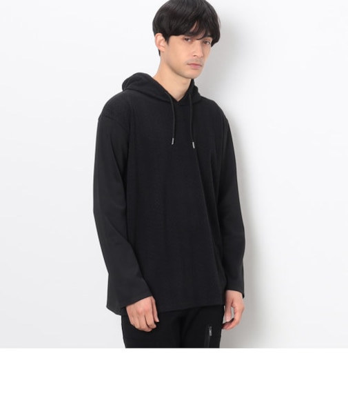 ケーブルジャカード コンビデザイン フードＴシャツ