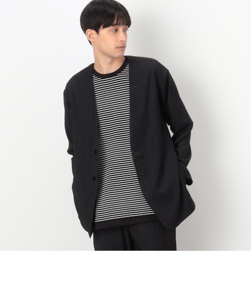 【セットアップ対応】デニムライクジャージー ラペルレス ジャケット