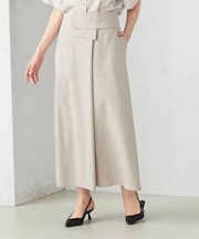 麻調ストレッチ　巻き風スカート