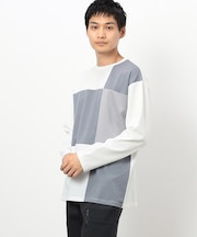 カラーブロック パッチワーク クルーネックＴシャツ（長袖）