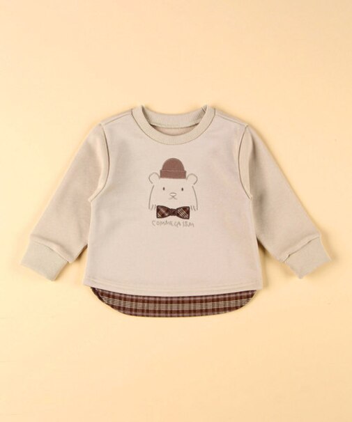 クマ アップリケ レイヤード トレーナー