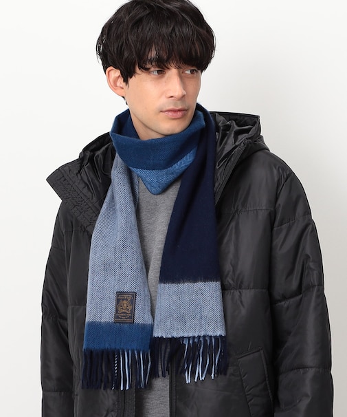 【ウールカシミヤ】 ブロックチェック マフラー