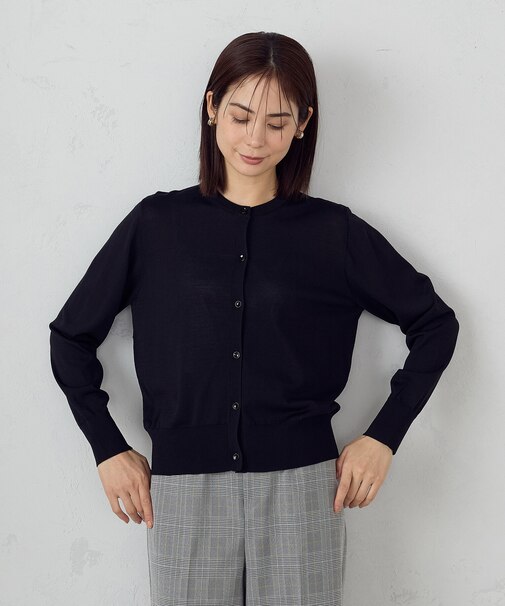 【ウォッシャブル】UVカット ベーシック クルーネックカーディガン