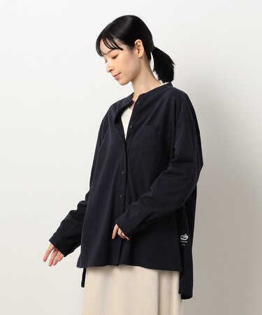 天竺 バンドカラーシャツ