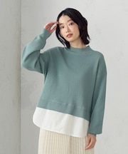 【マシンウォッシャブル】シャツレイヤード風　ドッキングニット