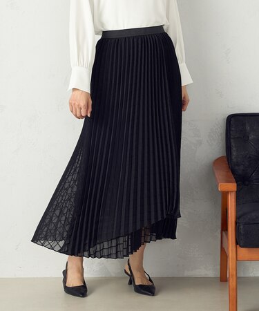 シアーチェック ラップ風プリーツスカート