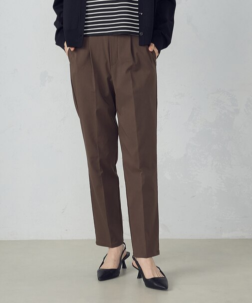 【美しいベーシックパンツ】ストレッチテーパードパンツ