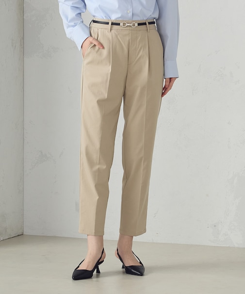 【美しいベーシックパンツ】ストレッチテーパードパンツ