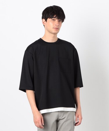 七分袖 フェイクレイヤード クルーネックＴシャツ