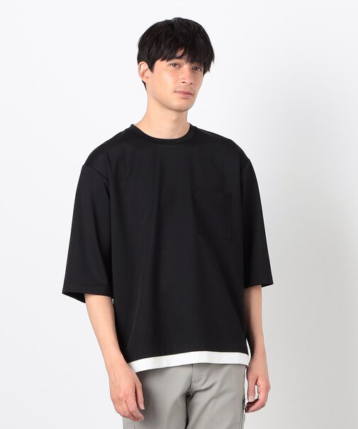 七分袖 フェイクレイヤード クルーネックＴシャツ