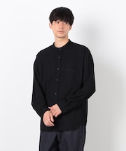 ダイヤ柄ジャガード バンドカラーシャツ