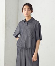 デニム風ドロスト付き ショートシャツ / セットアップ対応