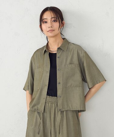 デニム風ドロスト付き ショートシャツ / セットアップ対応