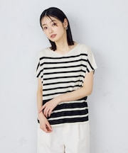 【ウォッシャブル】　前後２ＷＡＹ フレンチスリーブニットＴシャツ