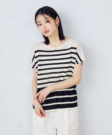 【ウォッシャブル】　前後２ＷＡＹ フレンチスリーブニットＴシャツ