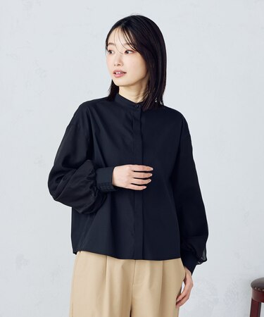 シア―ドッキング ボリュームスリーブ ブラウス