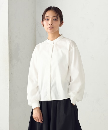 シア―ドッキング ボリュームスリーブ ブラウス