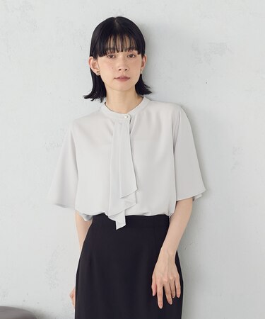 ボウタイ風 半袖ブラウス
