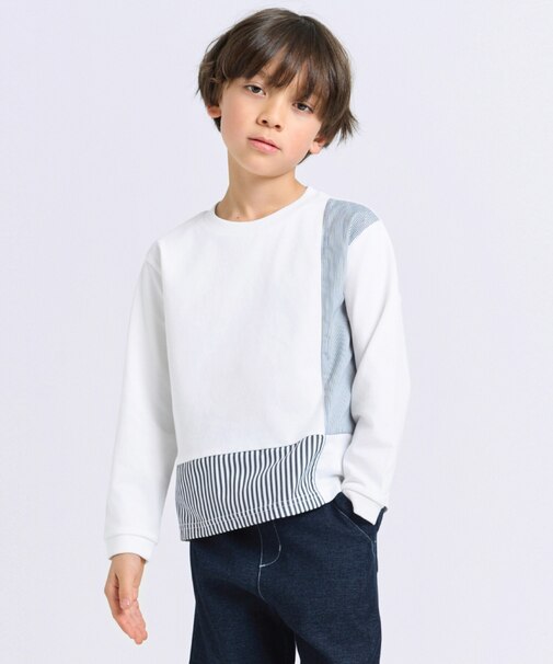 ストライプコンビデザイン 長袖Tシャツ