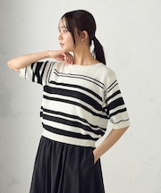 ランダムボーダー５分袖ニット