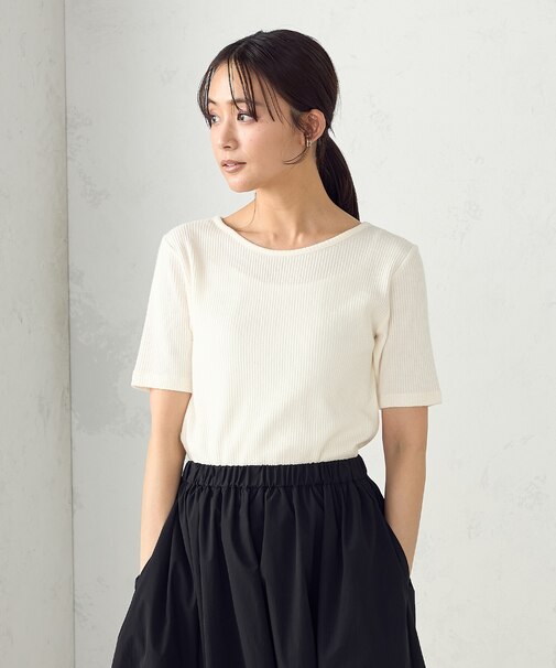 【アンサンブル対応】クロップド丈 リブTシャツ