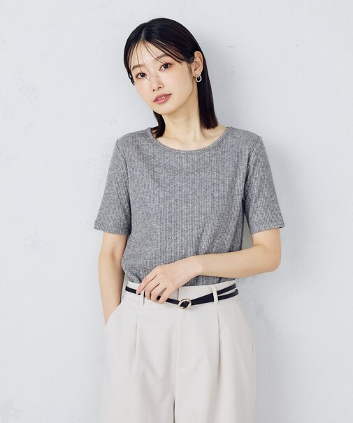 【アンサンブル対応】クロップド丈 リブTシャツ