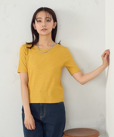 【アンサンブル対応】クロップド丈 リブＴシャツ